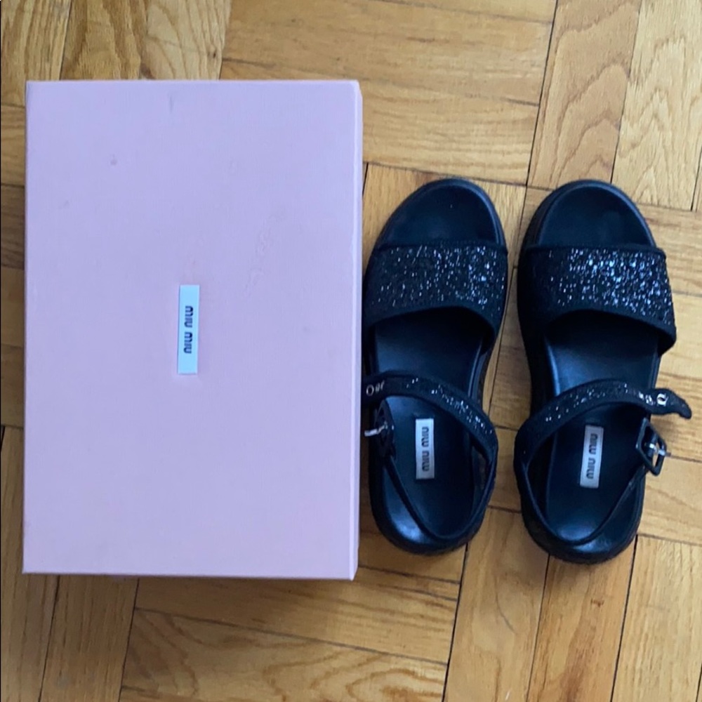 Miu-miu glitter black sandals sz 37.5 coming up Fall 2022